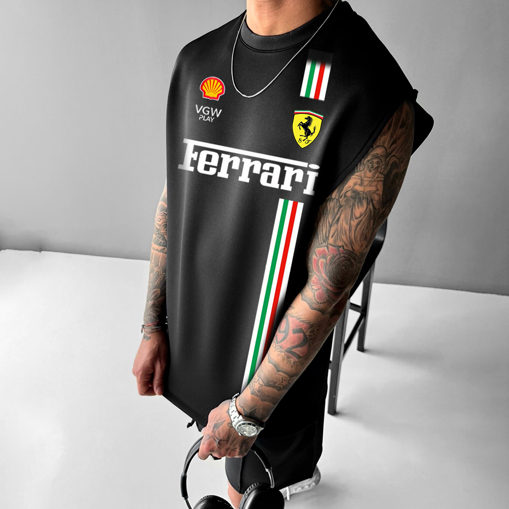 Oversized Unisex Racing Print Sleeveless T-shirt