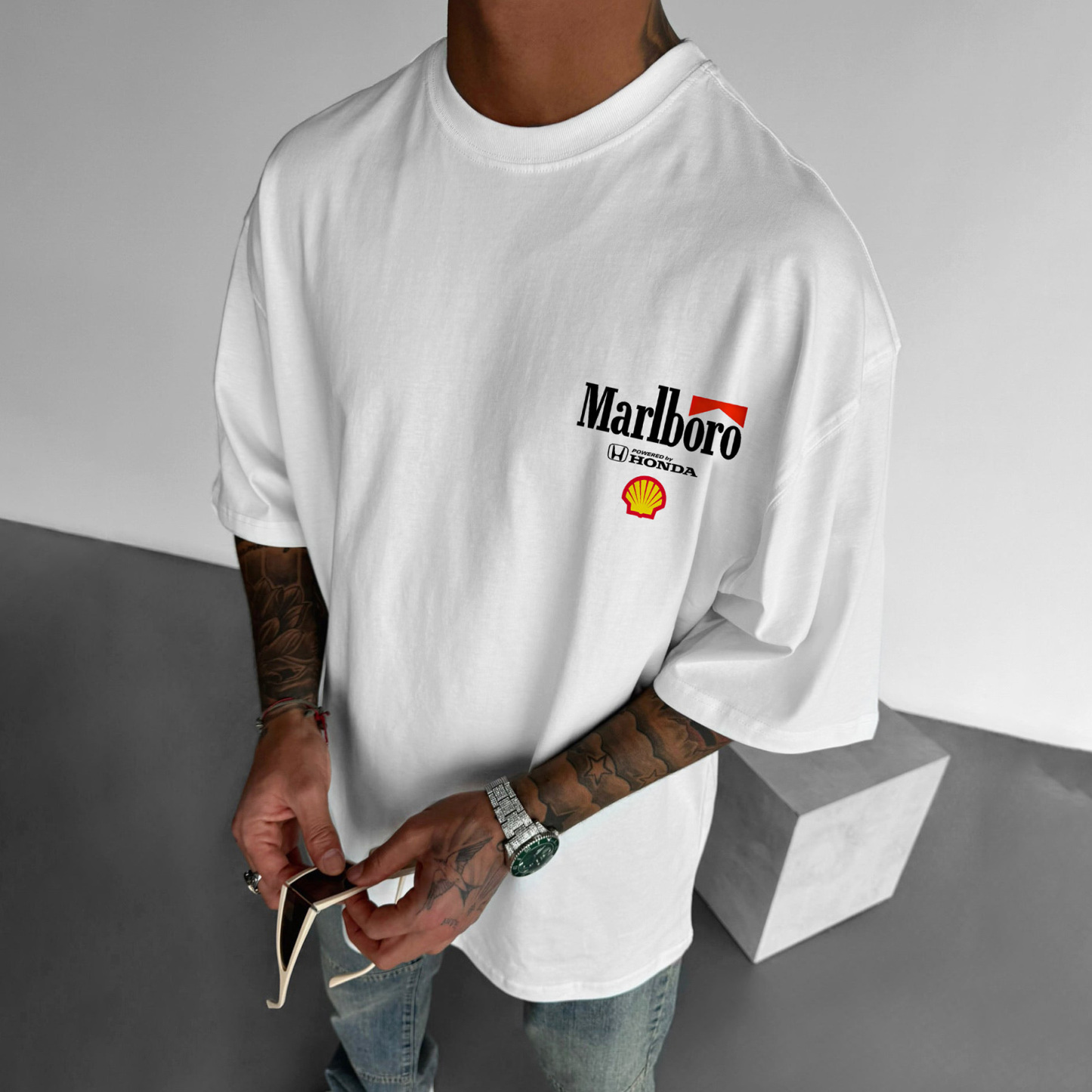 Oversized Hoodie Racing Graphic Print T-shirt