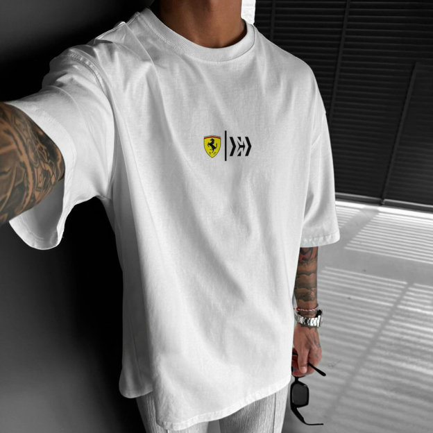 Oversized Men's Racing Print Casual Short Sleeve T-Shirt