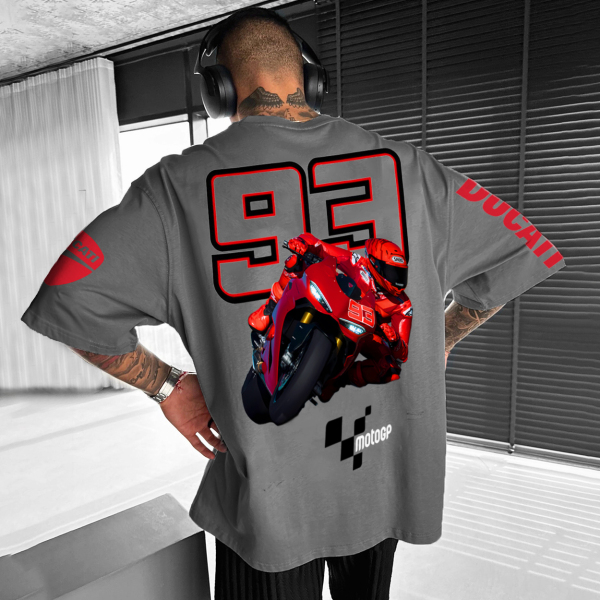 Unisex motorcycle racing NO.93 rider print oversized T-shirt