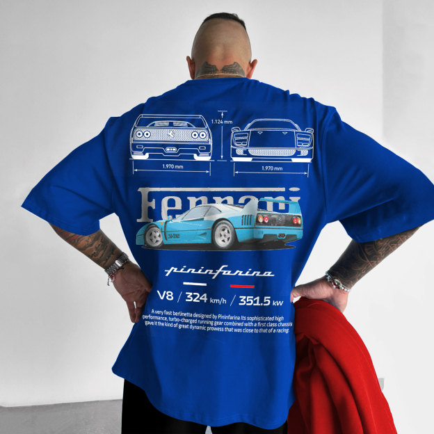 Casual Loose Racing Structure Printed T-shirt