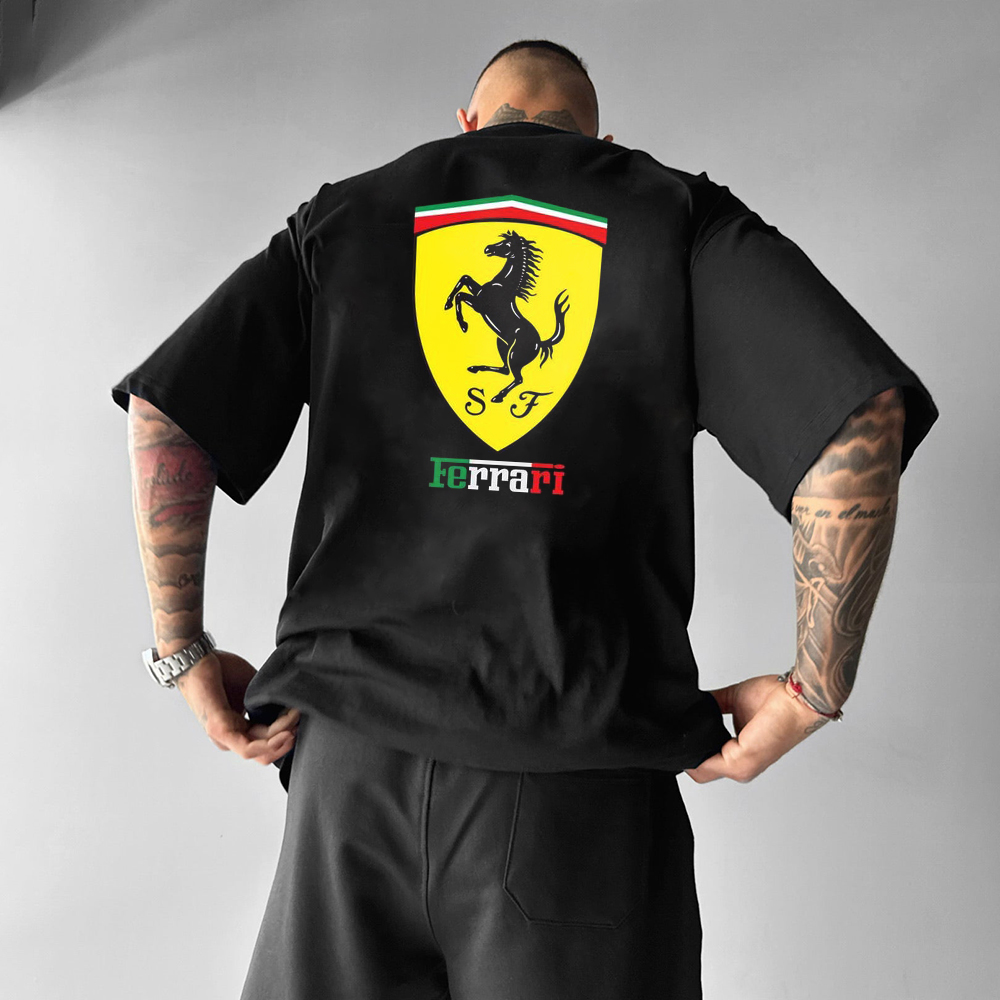 Oversized Men's Car Print Casual Short Sleeve T-Shirt