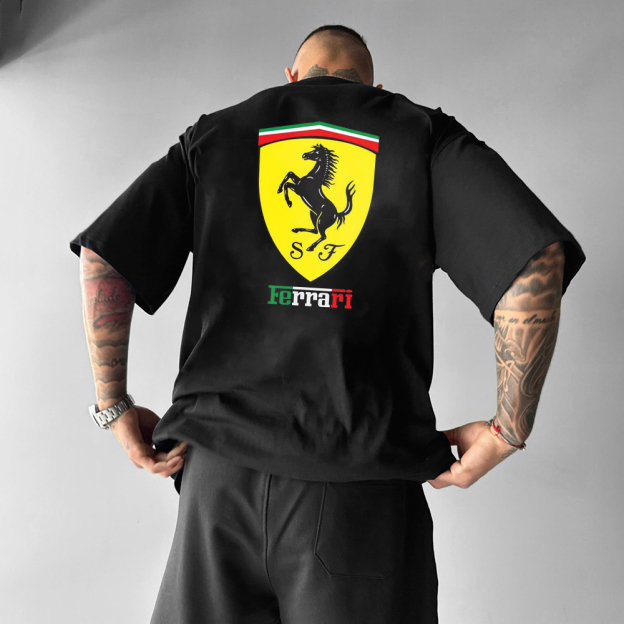 Oversized Men's Car Print Casual Short Sleeve T-Shirt