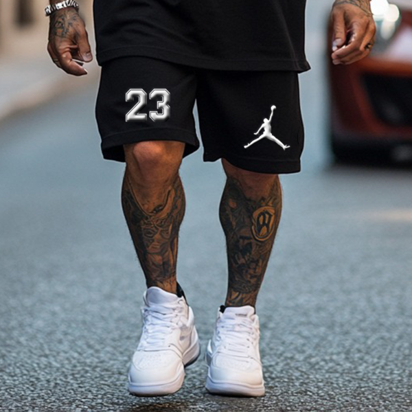 Unisex Basketball Foamed Print Oversized Streetwear Black Short-Sleeved T-shirt and Shorts Set