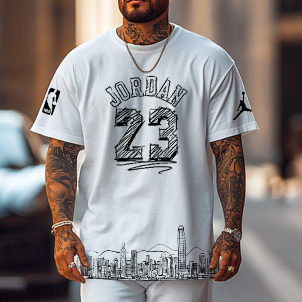 Unisex Basketball New York Hand Drawn Print Oversize T-shirt and Shorts Set