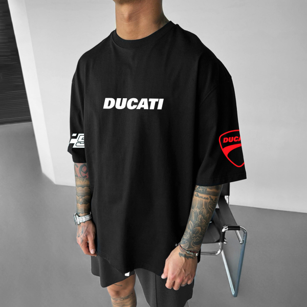Unisex Oversized Motorcycle Print T-Shirt