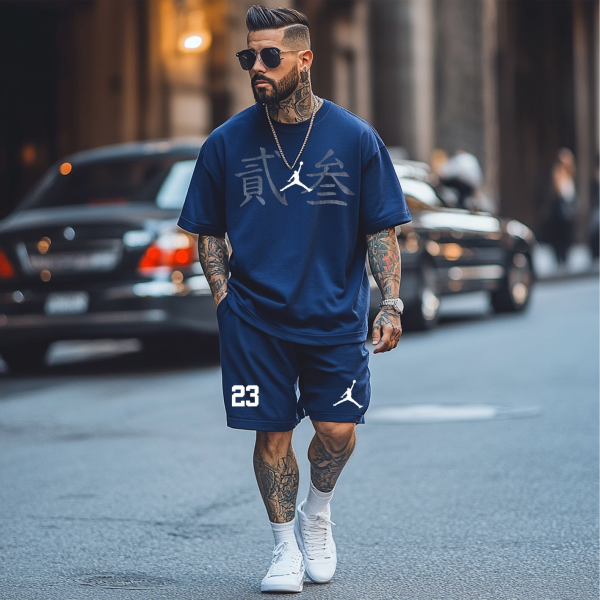 Unisex Basketball Navy Blue Oversize T-shirt and Shorts Set