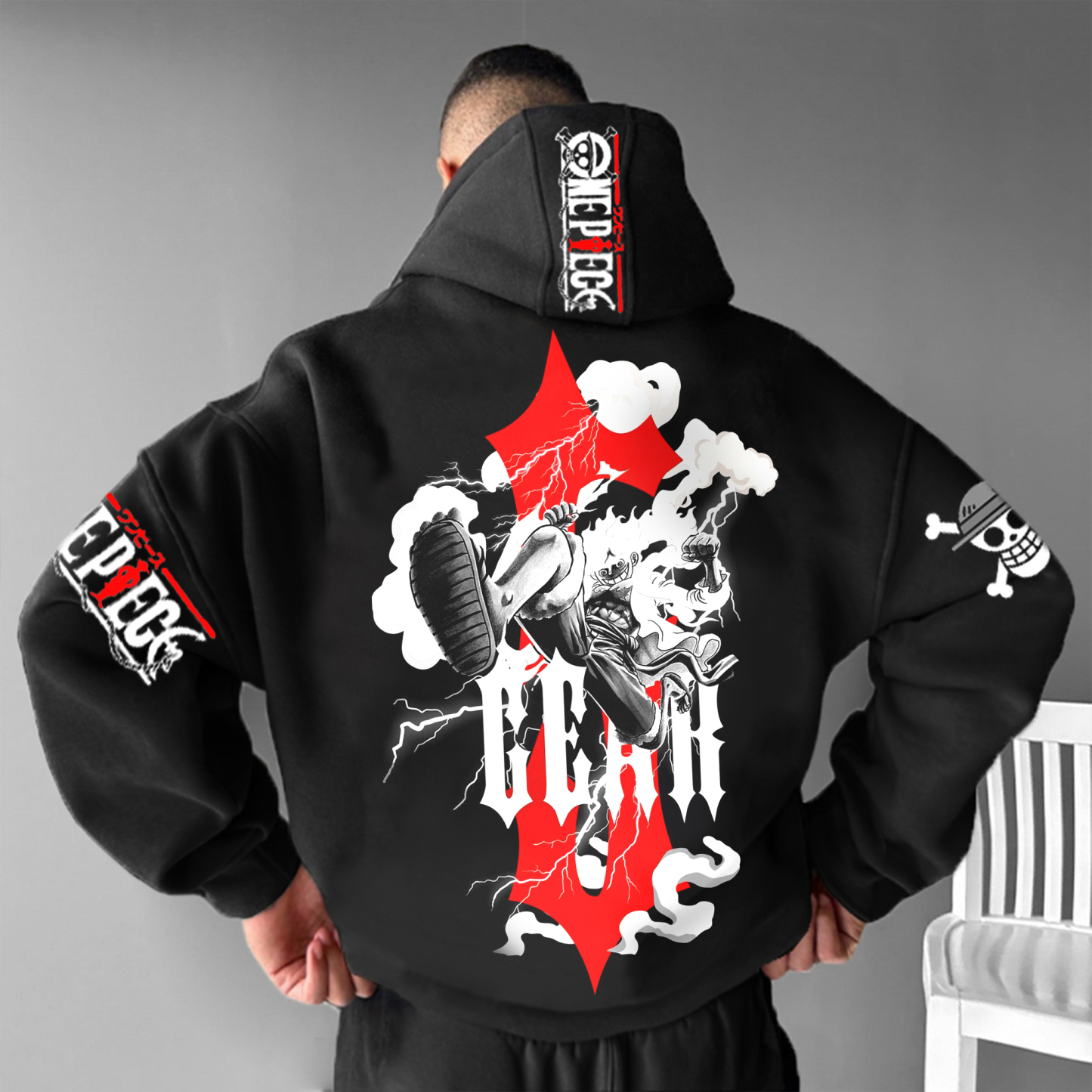 Unisex Anime Print Embroidered Casual Oversized Hoodie