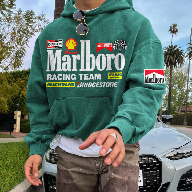 Unisex Vintage Oversized Racing Graphic Print Pocket Comfort Hoodie Sweatshirt