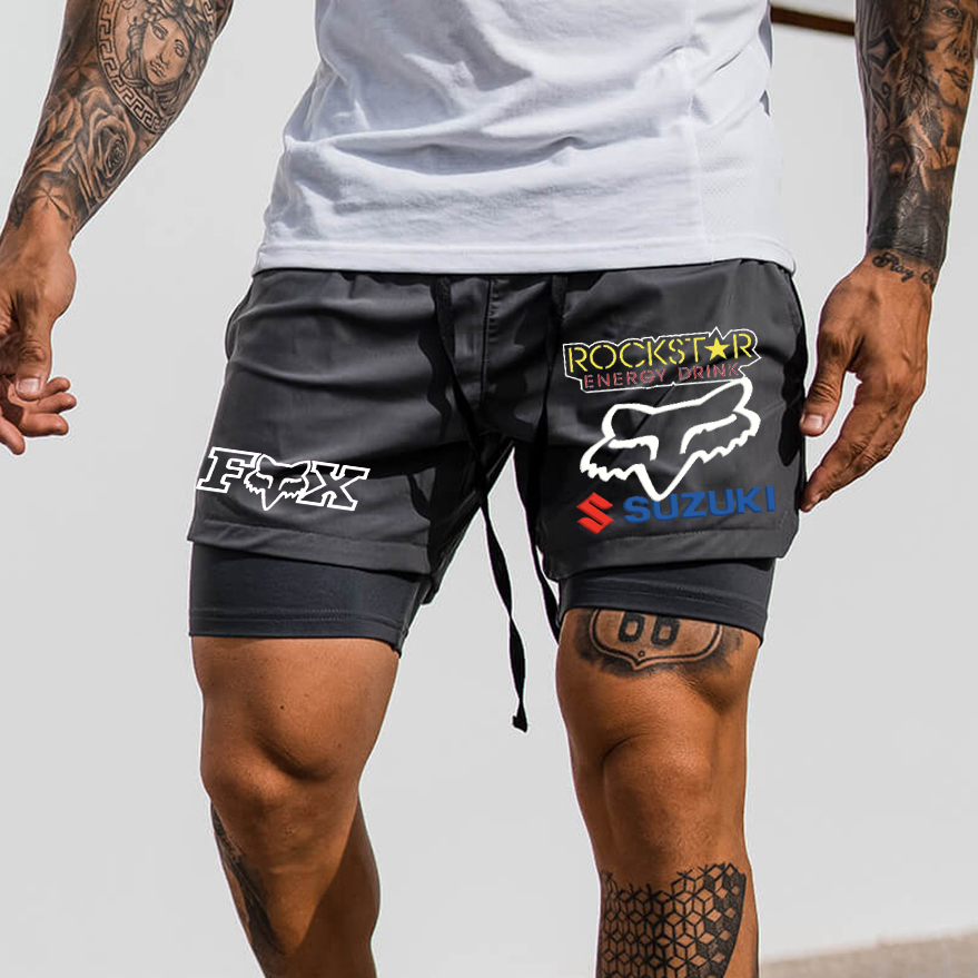 Men's Racing Print Double Layer Sports Shorts