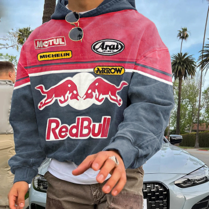 Men's Outdoor Casual Graphic Print Zipper Collar Racing Print Sweatshirt
