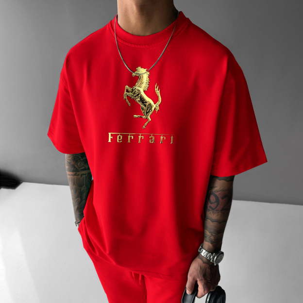 Unisex Casual Sports Car Print T-Shirt
