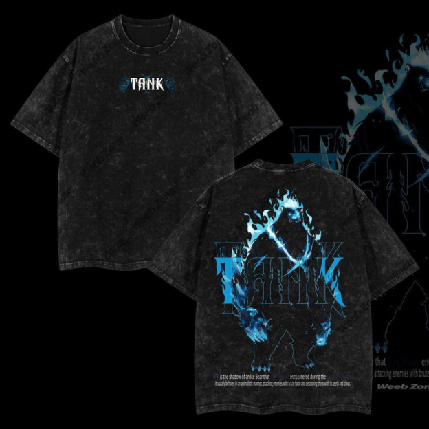 Sung Jin-Woo Solo Leveling Anime Double Printed Oversize Lightweight Acid Washed Tee-Limited Edition