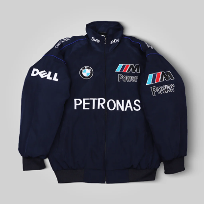 Leisure Vintage Car Racing High Quality Dark Blue Jacket