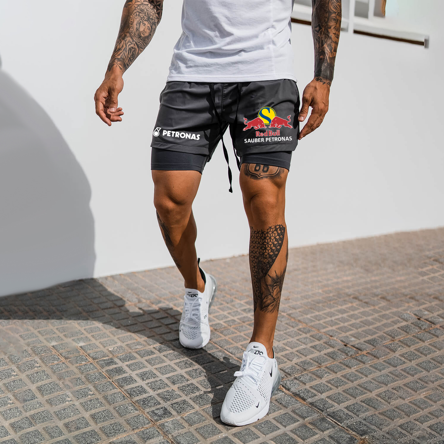 Men's Racing Print Double Layer Sports Shorts
