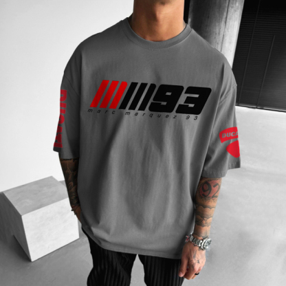 Unisex motorcycle racing NO.93 rider print oversized T-shirt