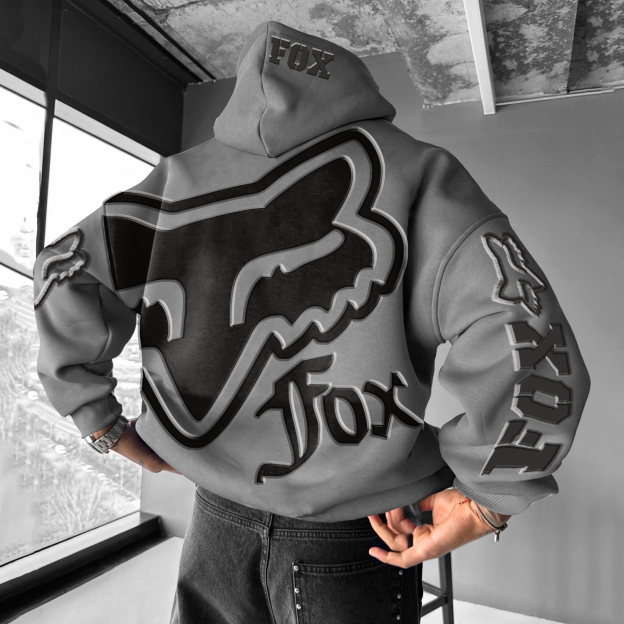 (Puff)Men's Racing Lettered Oversized Hoodie