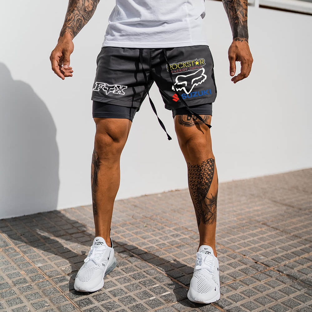Men's Racing Print Double Layer Sports Shorts