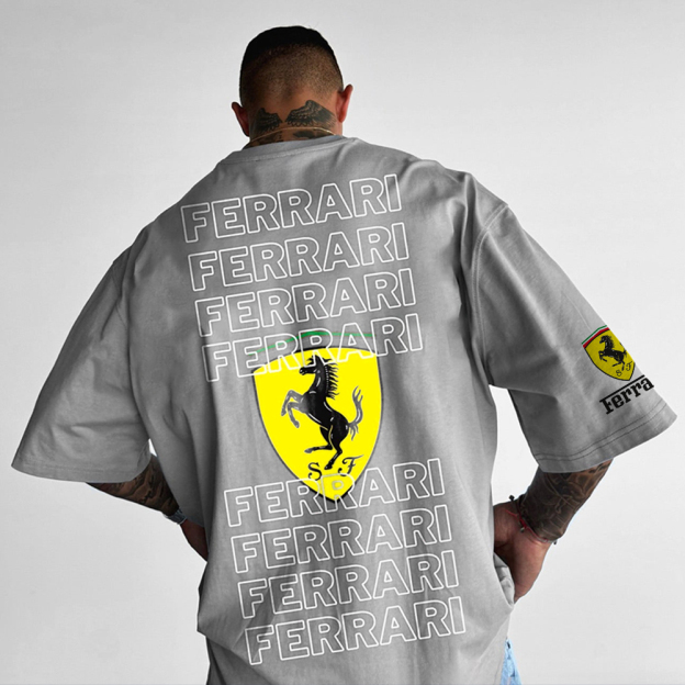 Oversized Men's Racing Print Casual Short Sleeve T-Shirt