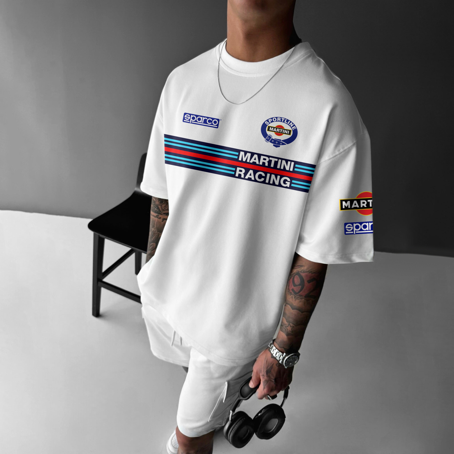 Unisex Casual Oversized Racing Print Racing T-Shirt