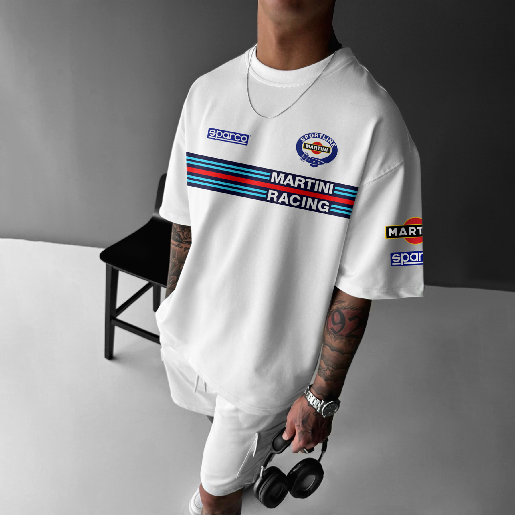 Unisex Casual Oversized Racing Print Racing T-Shirt