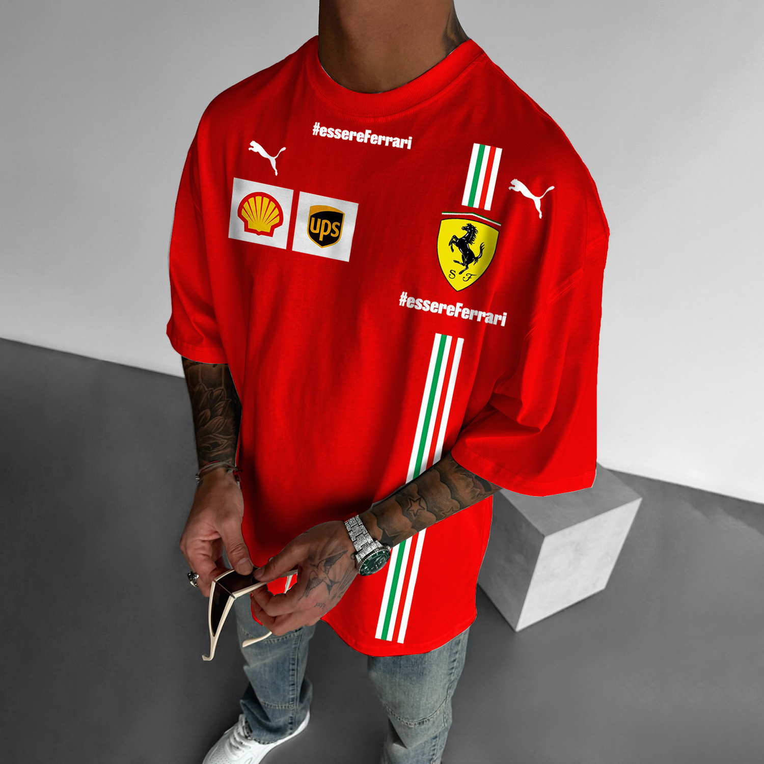 Men's Racing Brand Printed Oversized T-shirt