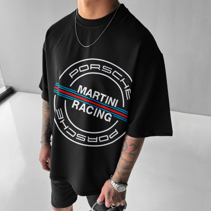 Unisex Casual Oversized Racing Print Racing T-Shirt