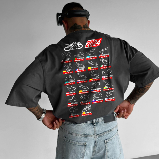 Motorcycle Race Track Printed Casual T-shirt