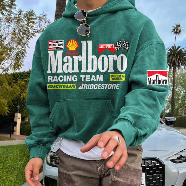 Unisex Vintage Oversized Racing Graphic Print Pocket Comfort Hoodie Sweatshirt