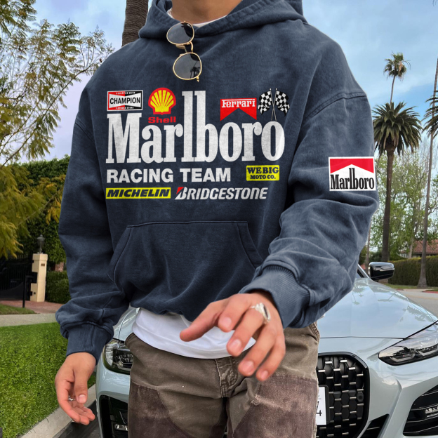 Unisex Vintage Oversized Racing Graphic Print Pocket Comfort Hoodie Sweatshirt
