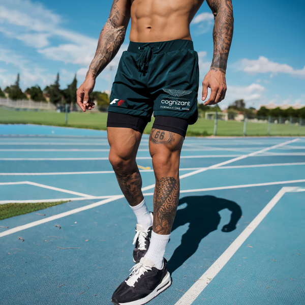 Casual racing team print track shorts