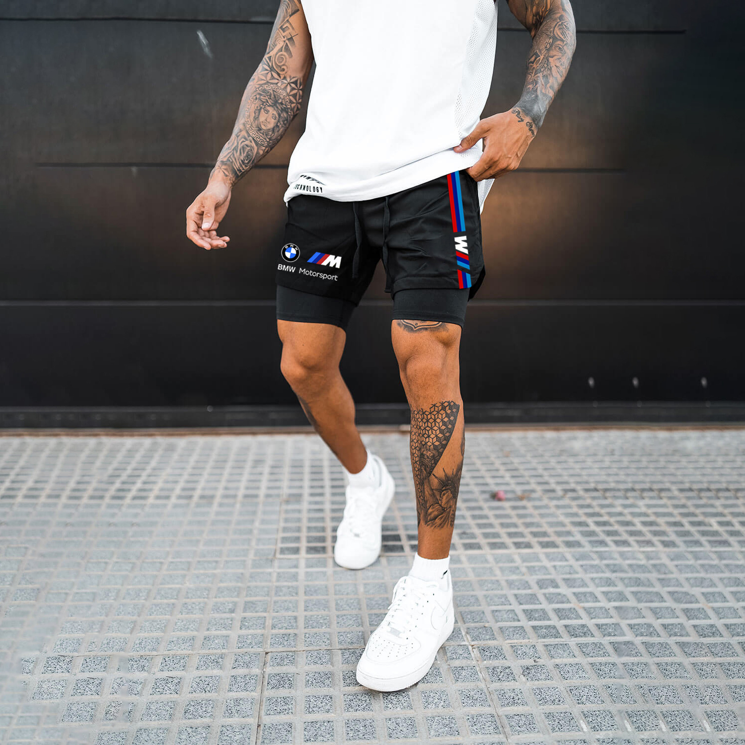 Men's Racing Print Double Layer Sports Shorts
