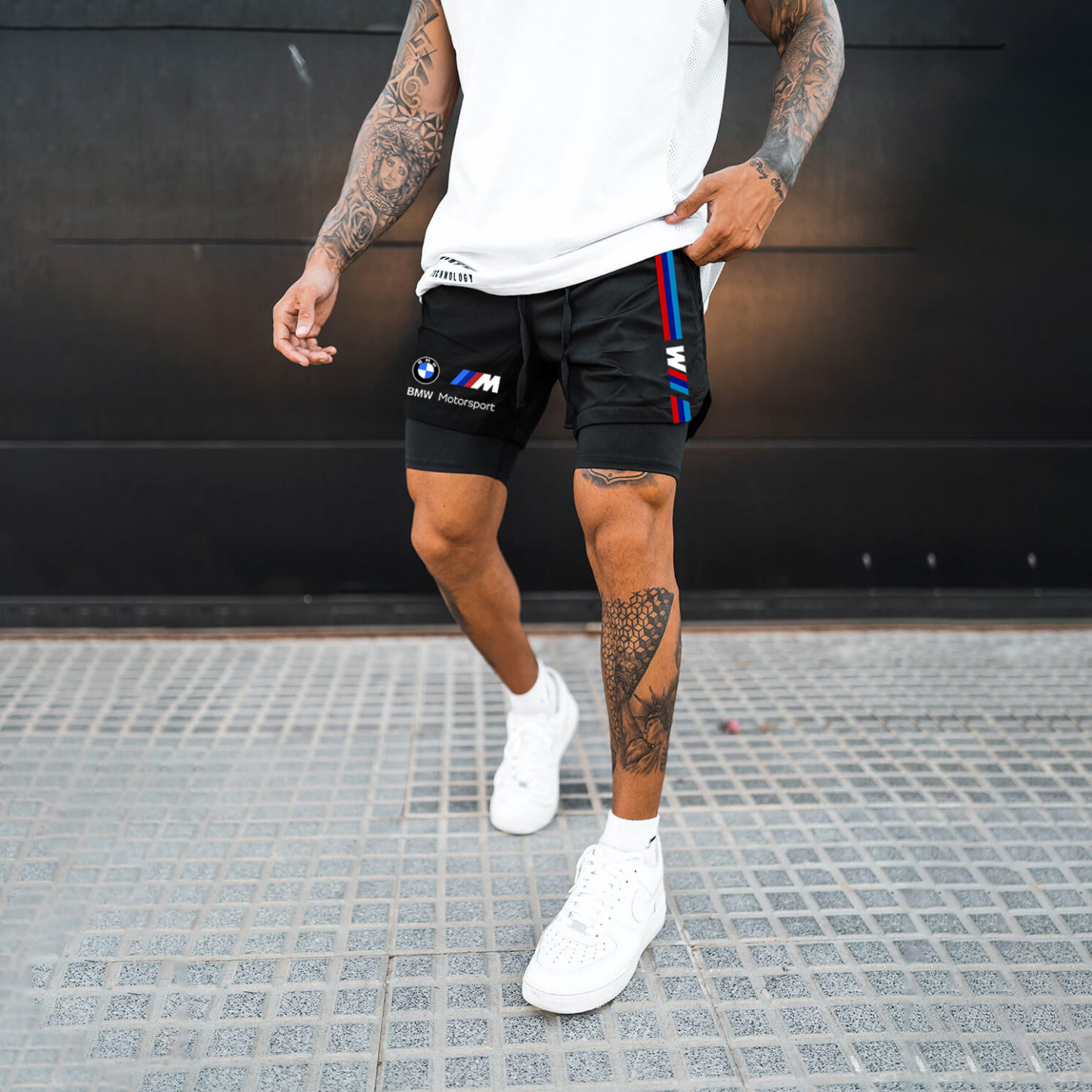 Men's Racing Print Double Layer Sports Shorts