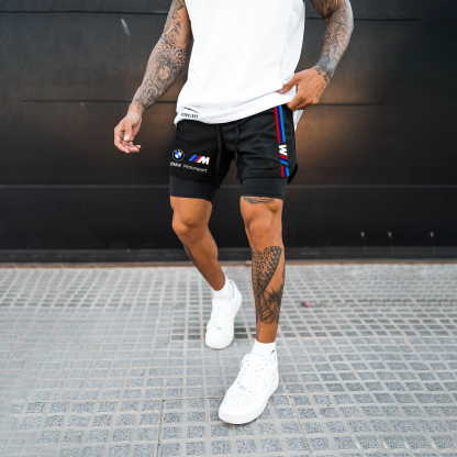 Men's Racing Print Double Layer Sports Shorts