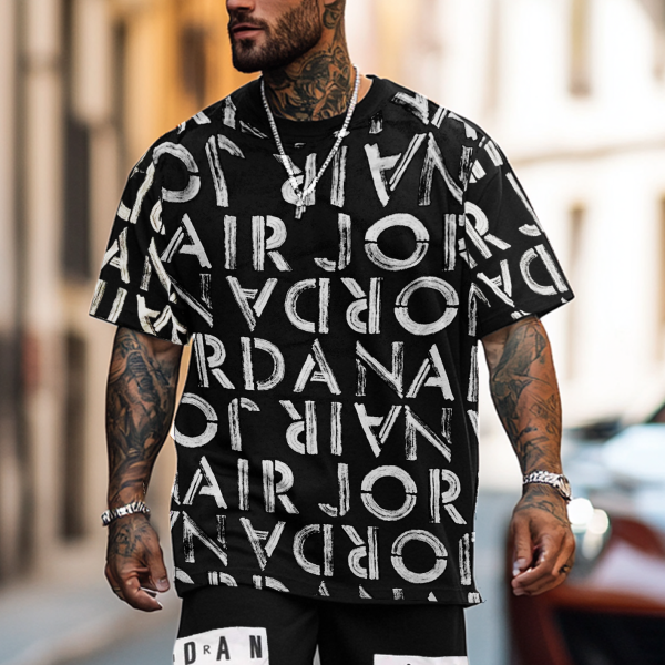 Unisex Basketball Print Oversized Streetwear Black Short-Sleeved T-shirt and Shorts Set