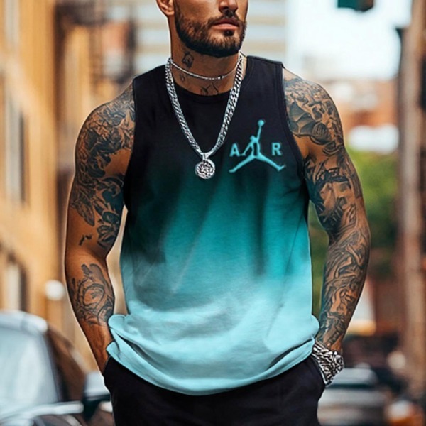 Unisex Basketball Black and Teal Gradient Print Streetwear Tank Top and Shorts Set