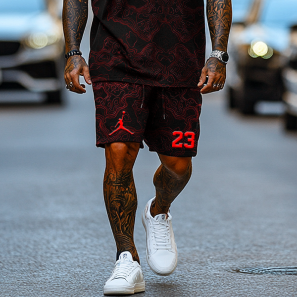 Unisex Basketball Spatial Linearity Print Oversize T-shirt and Shorts Set