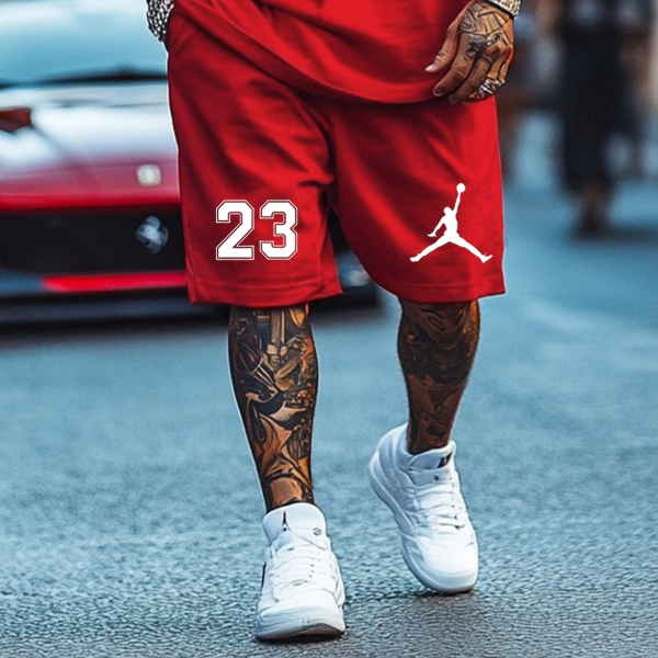 Unisex Basketball Print Oversized Streetwear Red Short-Sleeved T-shirt and Shorts Set