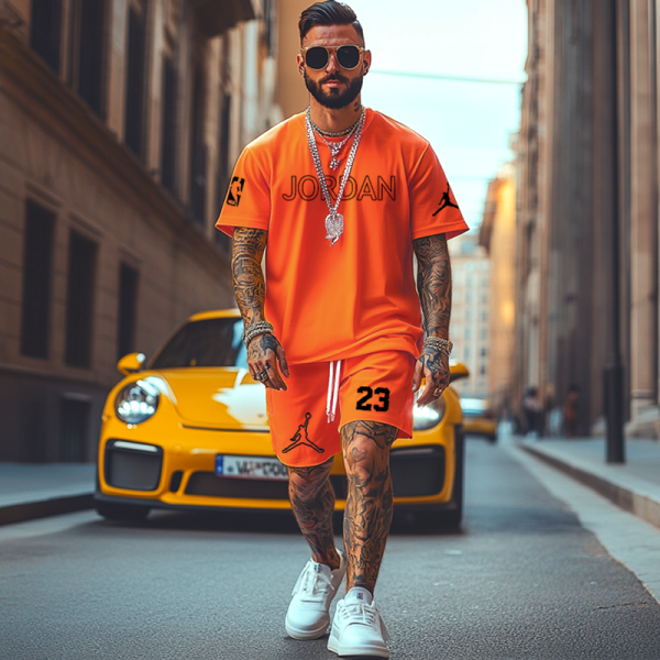 Unisex Oversize Basketball Print Yellow T-shirt and Shorts Set