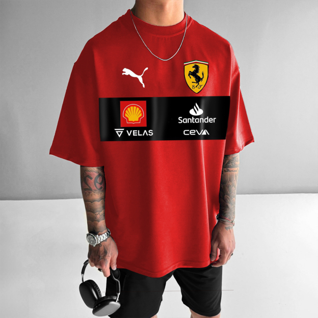 Men's Casual Racing Contrast Printing Oversized T-shirt
