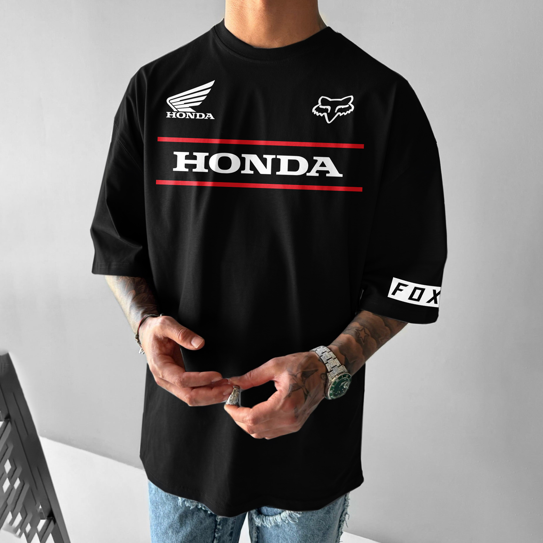 Unisex Casual Oversized Racing Print T-Shirt