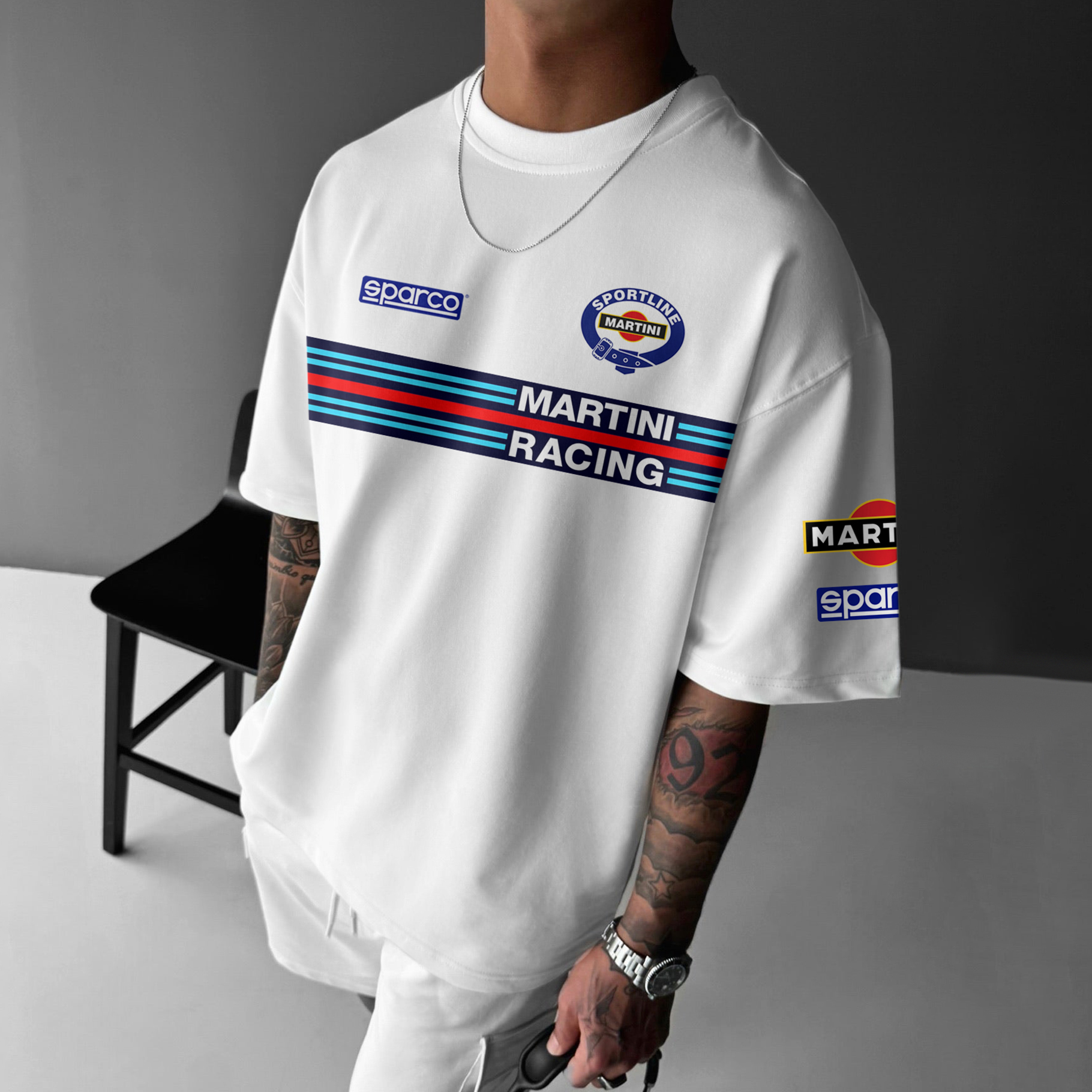 Unisex Casual Oversized Racing Print Racing T-Shirt