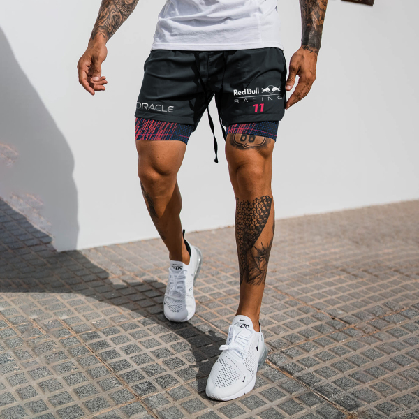 Fashion racing print double layer shorts