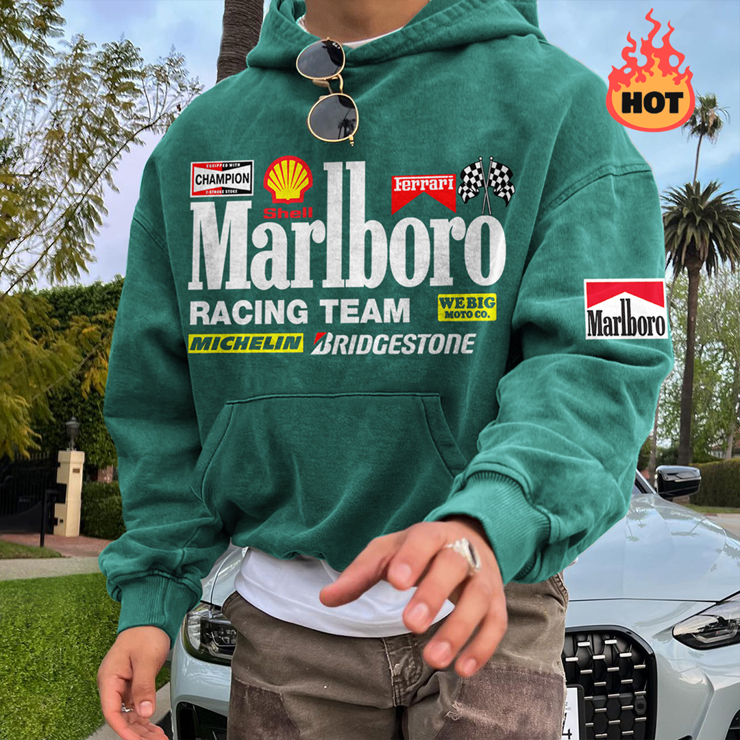 Unisex Vintage Oversized Racing Graphic Print Pocket Comfort Hoodie Sweatshirt