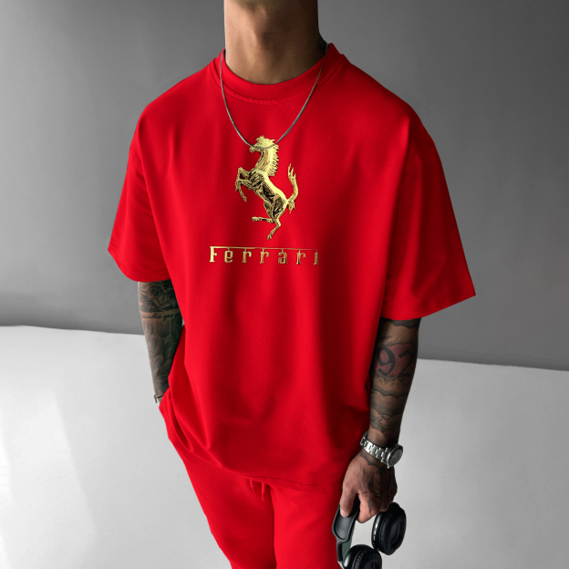 Unisex Casual Sports Car Print T-Shirt