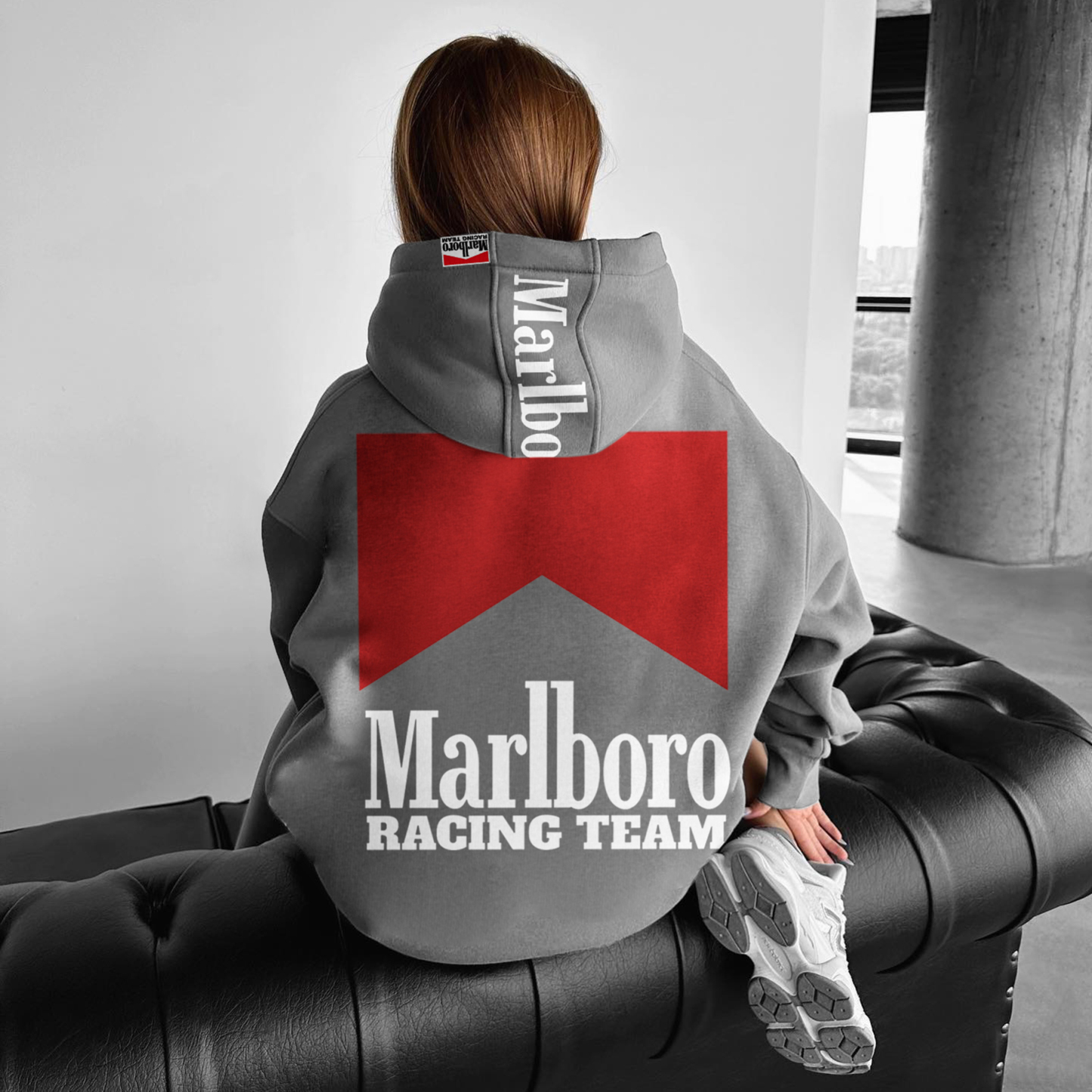 Oversized Hoodie Racing Graphic Print Hooded Sweatshirt