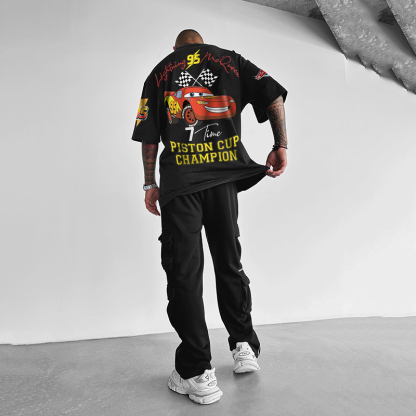 Men's Racing Cartoon Printed T-shirt