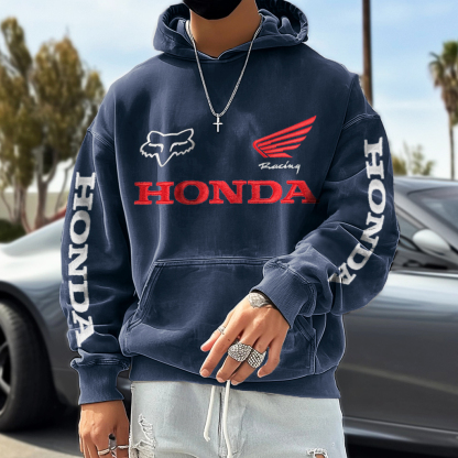 Unisex Retro 90s Racing Embroidered Casual Round Neck Sweatshirt