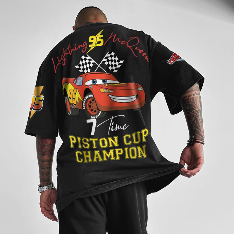 Men's Racing Cartoon Printed T-shirt