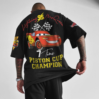 Men's Racing Cartoon Printed T-shirt